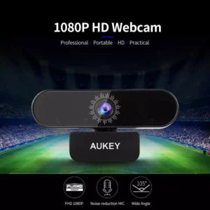 AUKEY 1080P Webcam Full HD 2.1 Mega Pixel With Dual Microphone, Auto focus, 30 FPS, Wide Angle 110